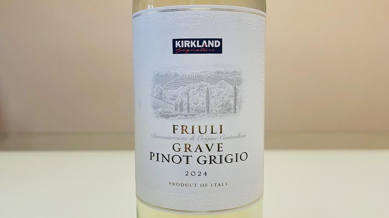 Close-up of Kirkland Signature Friuli Grave Pinot Grigio label