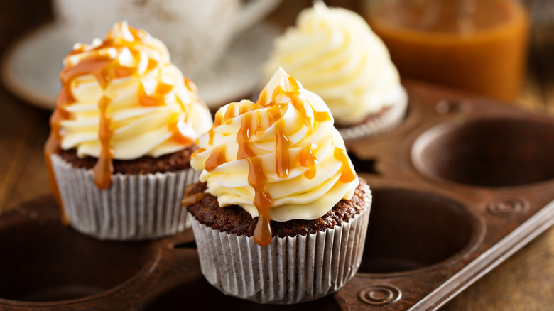 Cupcakes with a caramel drizzle
