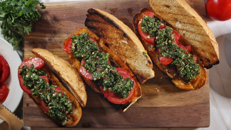 three choripan sandwiches 