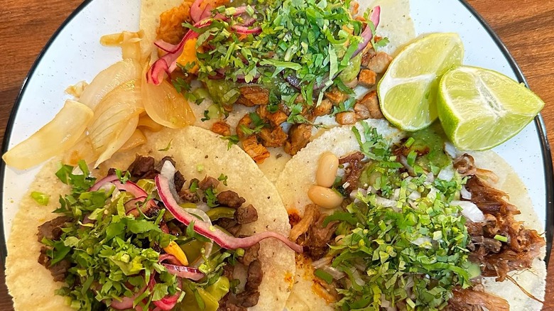 Overhead view of Bichos Taqueria classic tacos