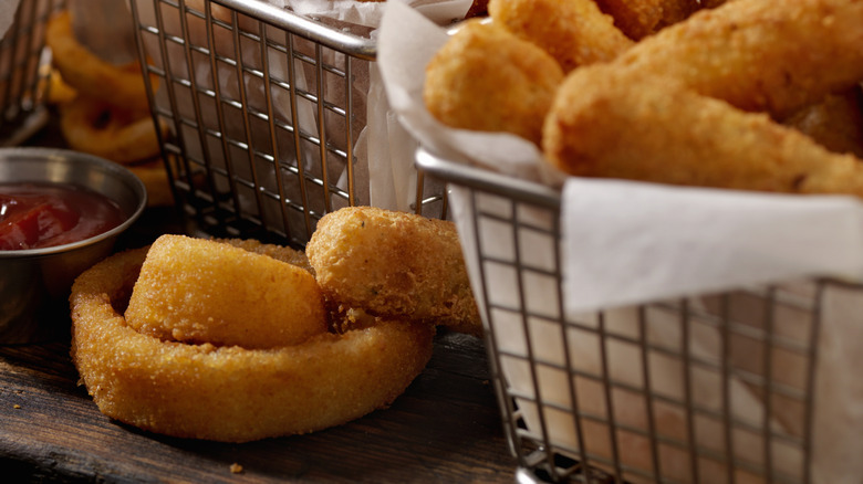 onion rings and mozzarella sticks