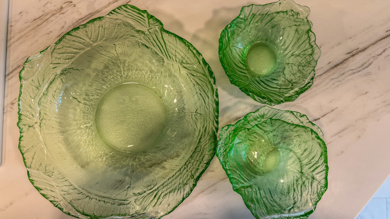 cabbage bowls on a marble countertop