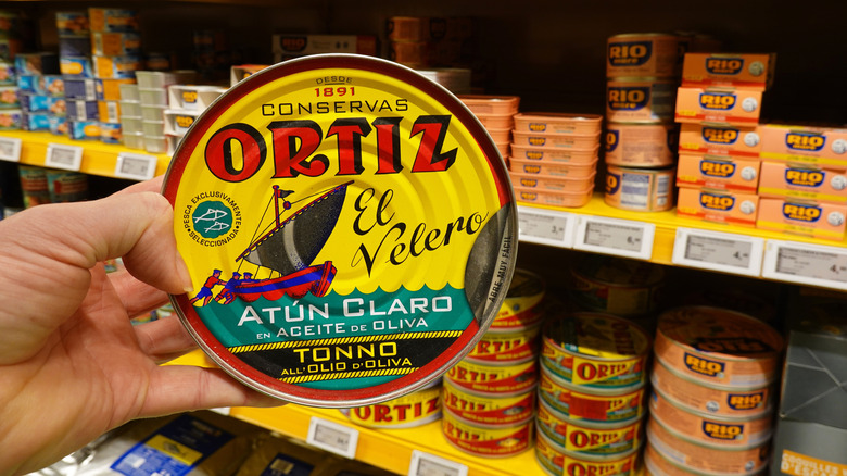 Tinned fish at the grocery store