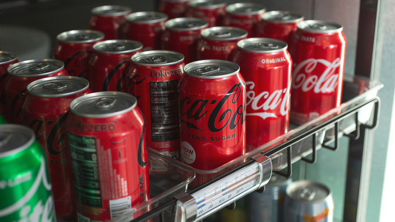 Coke cans on display