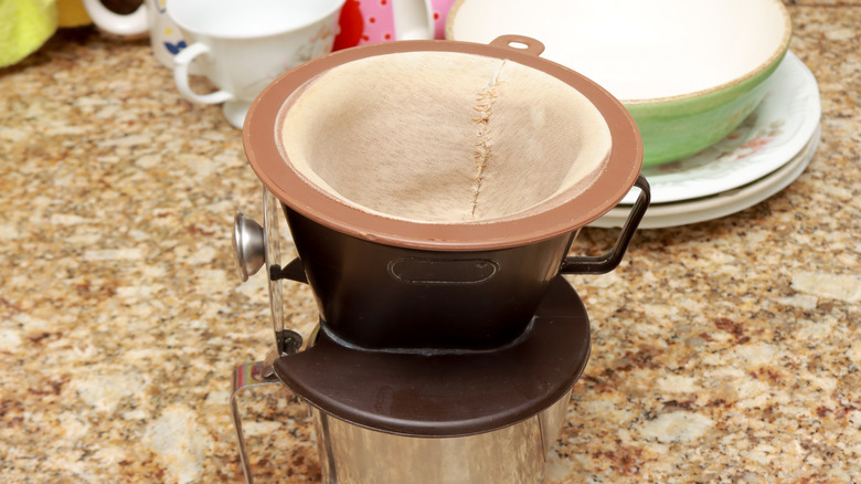 reusable coffee filter picturedon countertop