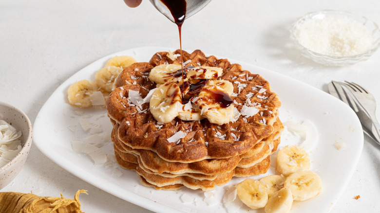 adding toppings to vegan waffles