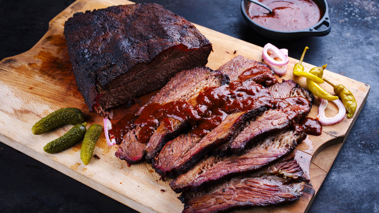 Wagyu beef brisket on a cutting board