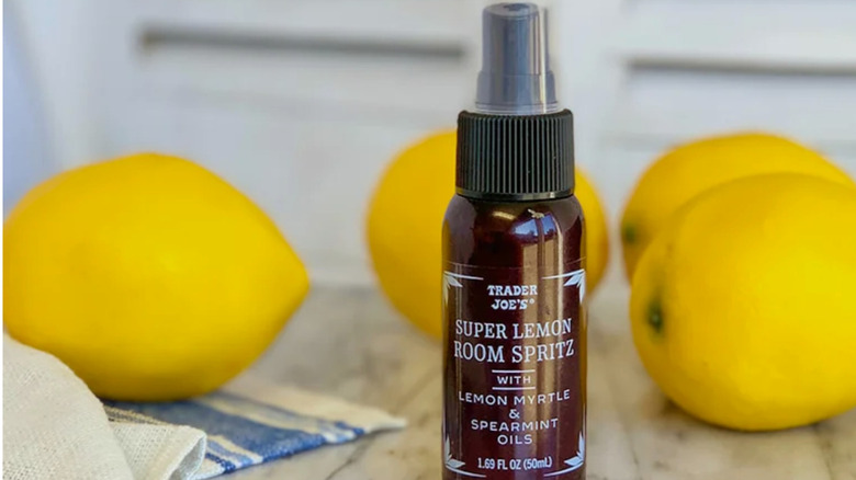 Trader Joe's Super Lemon Room Spritz surrounded by lemons