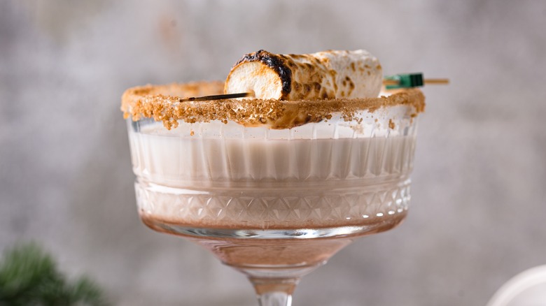 Cocktail topped with a toasted marshmallow