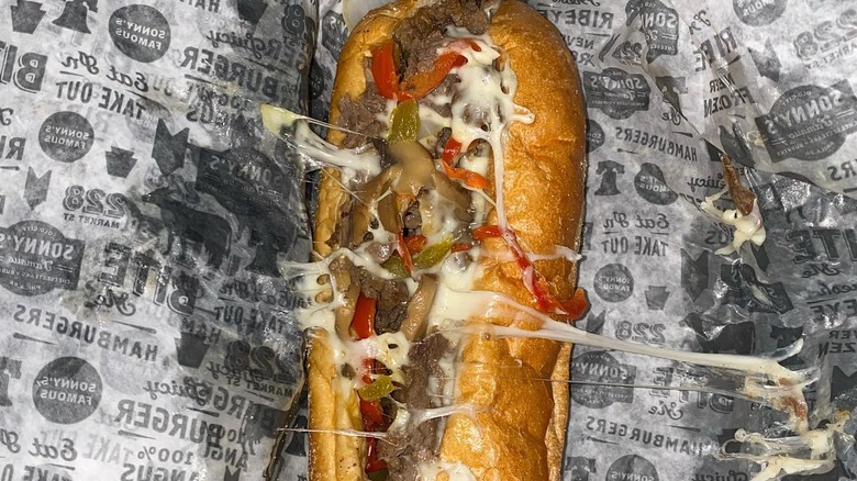 Gooey Looie's cheesesteak on tinfoil