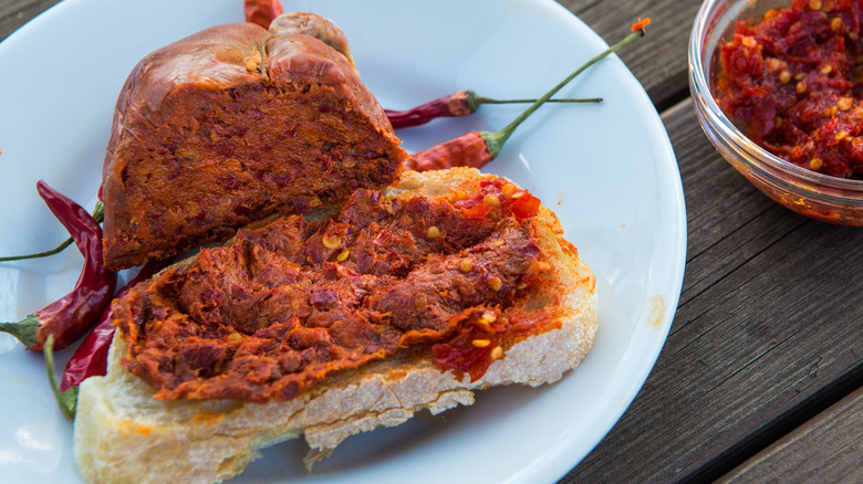 'Nduja spread on top of toasted bread