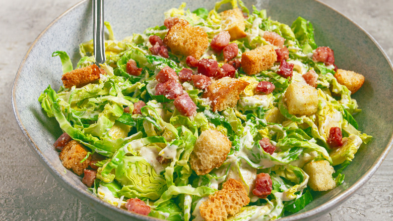 salad topped with croutons