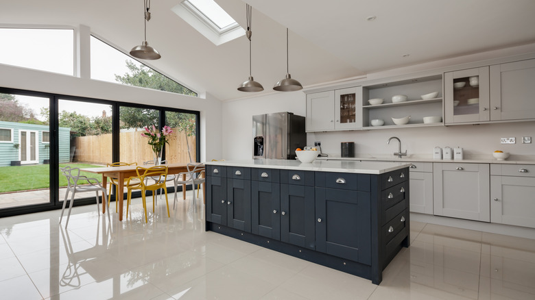 Large open kitchen with a painted kitchen island