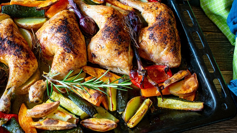 Sheet pan roasted chicken and vegetables