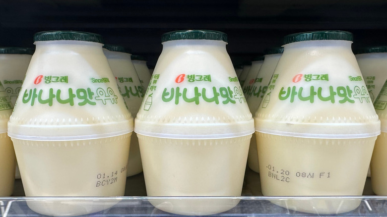 Korean banana milk on display