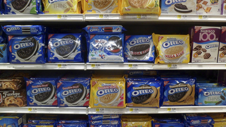 Shelves of Oreo cookie products