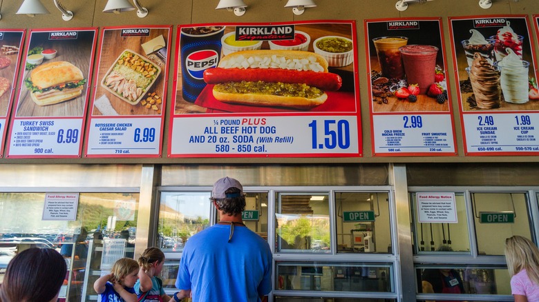 Customers wait at a Costco food court in America