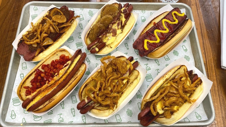 Shake Shack hot dogs on tray