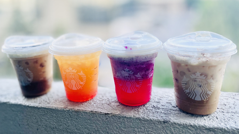Starbucks new line-up of secret menu drinks sitting on outdoor ledge
