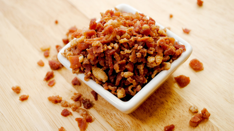 Bacon bits in a small bowl