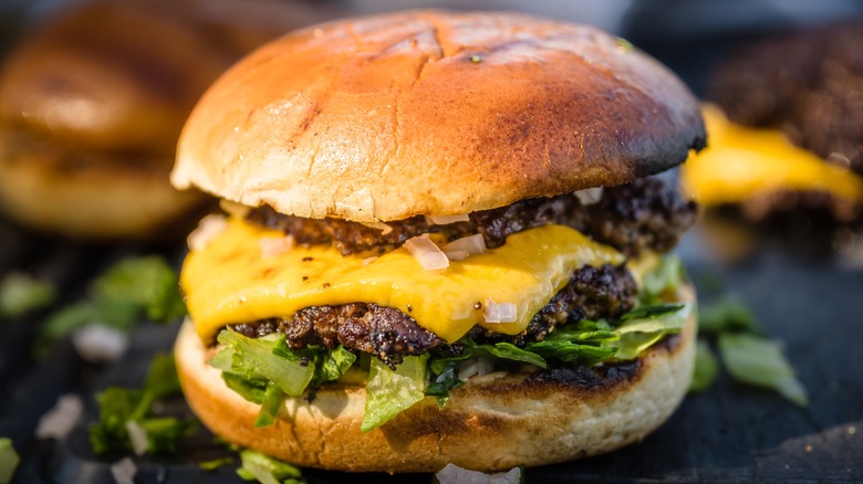 A double smash burger with cheese