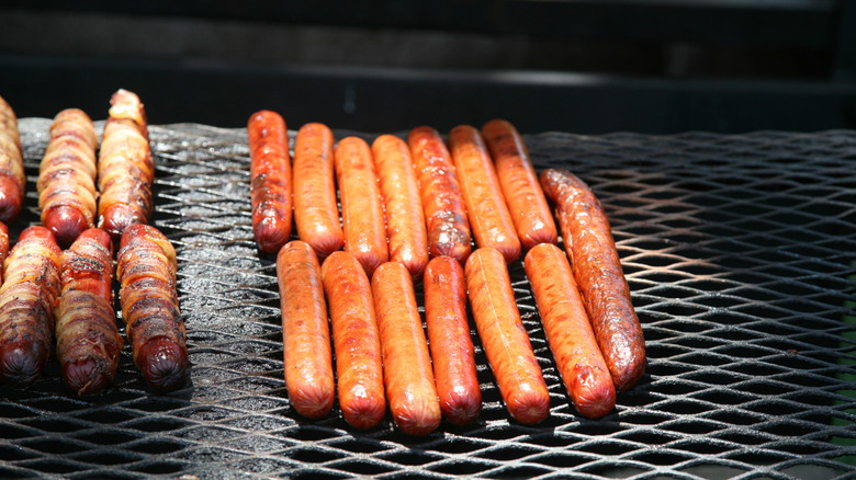 Hot dogs on a grill