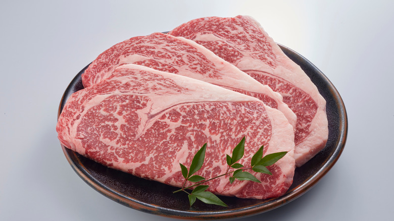 wagyu beef served on plate