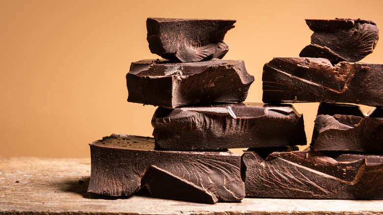 Thick chunks of stacked chocolate
