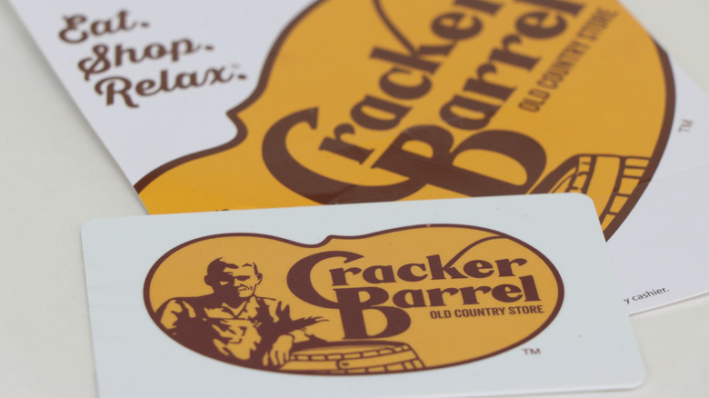 Zoomed in on Cracker Barrel's old logo on a gift card