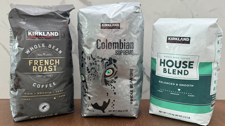 Three bags of Kirkland coffee.
