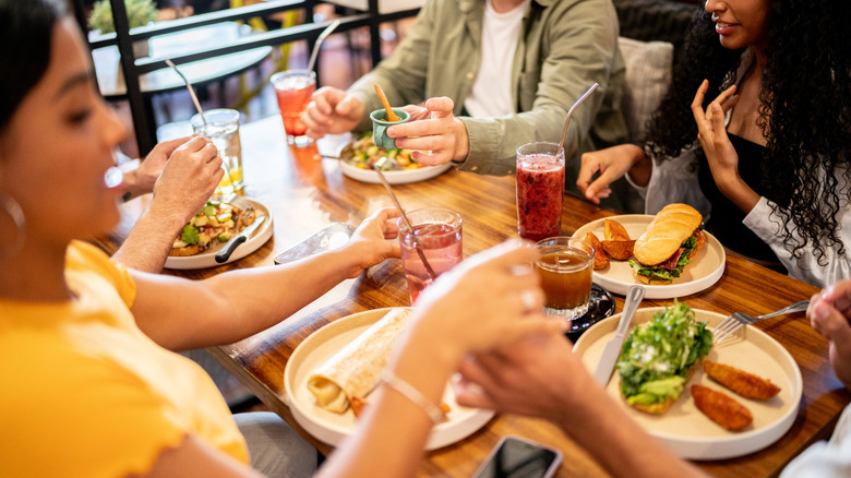 Diners enjoying casual dining meal