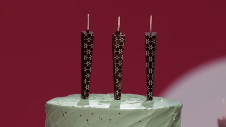 Edible chocolate candles on a cake