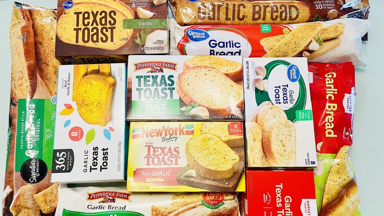 Boxes of various frozen garlic breads
