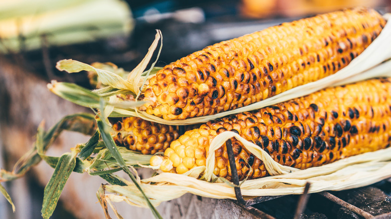 Close up image of grilled corn