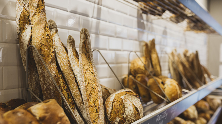 Various breads at a bakery.