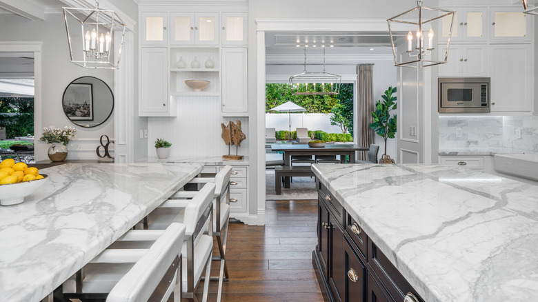 Kitchen with two marble countertops