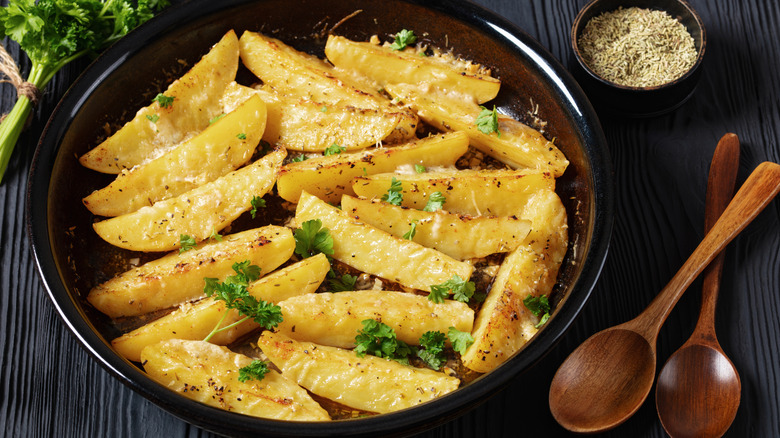 A plate of Greek lemon potatoes
