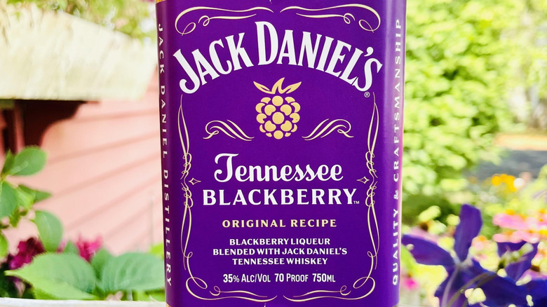 Close-up of Jack Daniel's Tennessee Blackberry Whiskey label