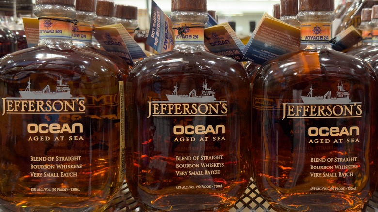 Bottles of Jefferson's Ocean lined up on shelf