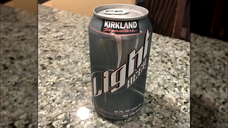 Kirkland Signature Light Beer on countertop