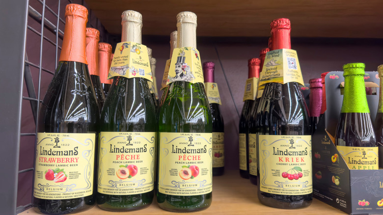 Bottles of Lindemans fruit Lambics on store shelf