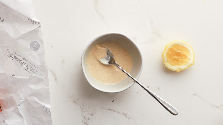 A bowl with mayonnaise mixture