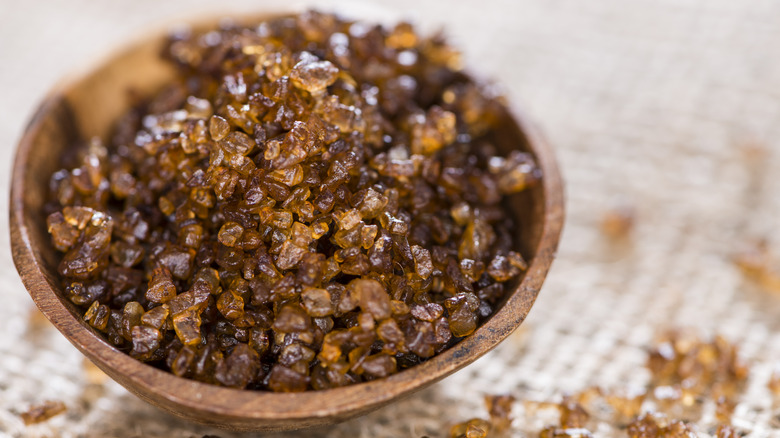 Smoked salt in a wooden bowl