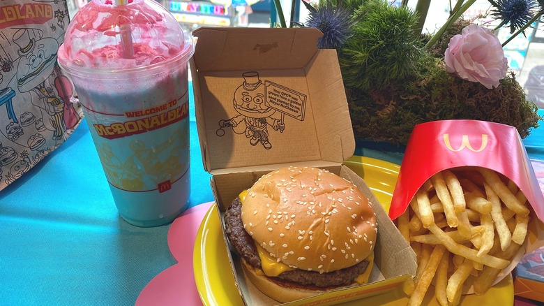 Fast food meal with milkshake