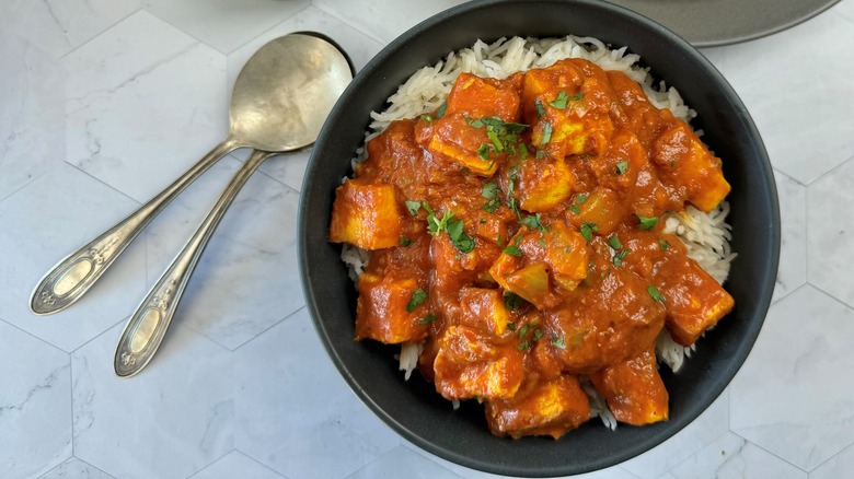 tofu chunks in tomato sauce