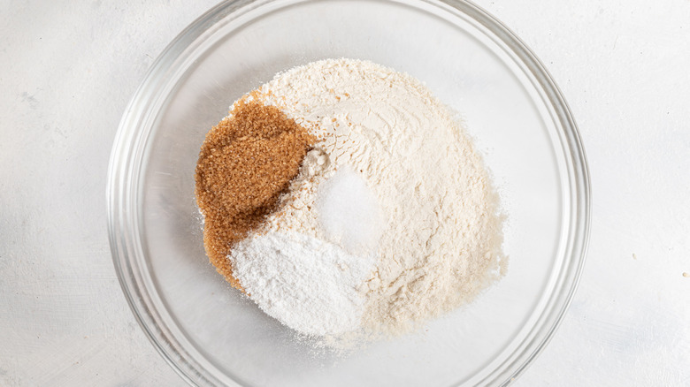 dry waffle ingredients in bowl