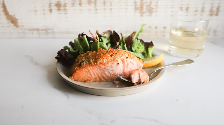 Plate of dijon-crusted salmon