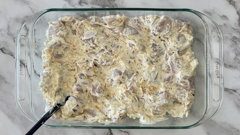 chicken mixture spread in dish