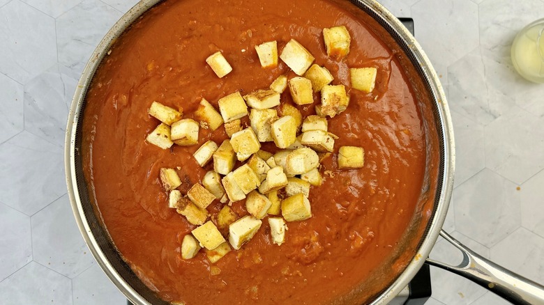 tofu chunks in tomato sauce