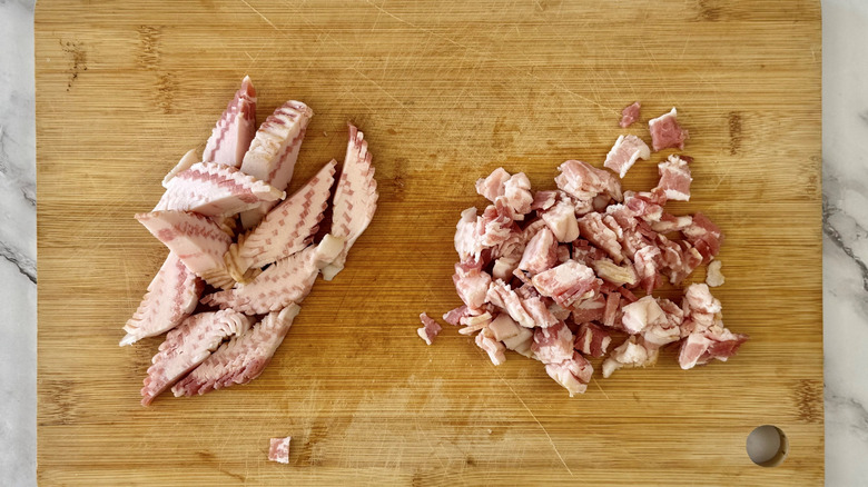 diced bacon on cutting board